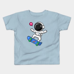 Cute Astronaut Playing Skateboard Cartoon Kids T-Shirt